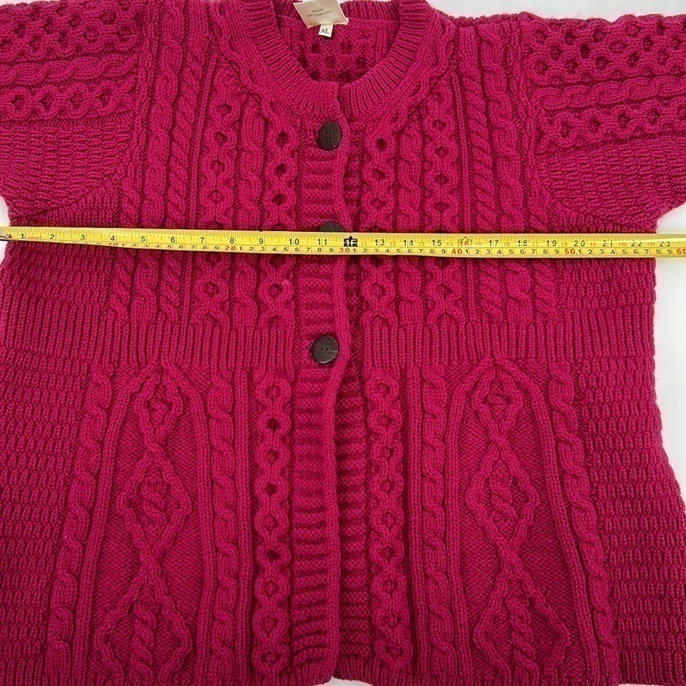 Kilronan Knitwear Pink Aran Stitch Irish Wool 3 Button Cardigan Sweater Size XL - Picture 7 of 10